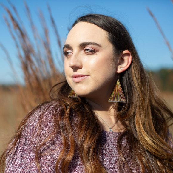 Bohemian Geometric Threaded Large Earrings - Picture 2 of 8